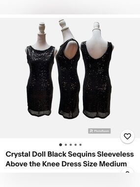 Crystal Doll Black Sleeveless above the knee Sequin Mini Dress zipper stretchy